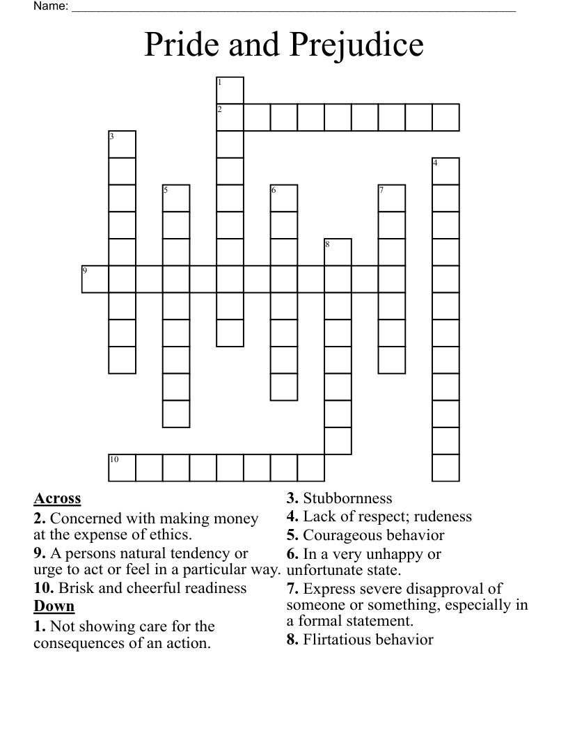 Pride And Prejudice Crossword WordMint