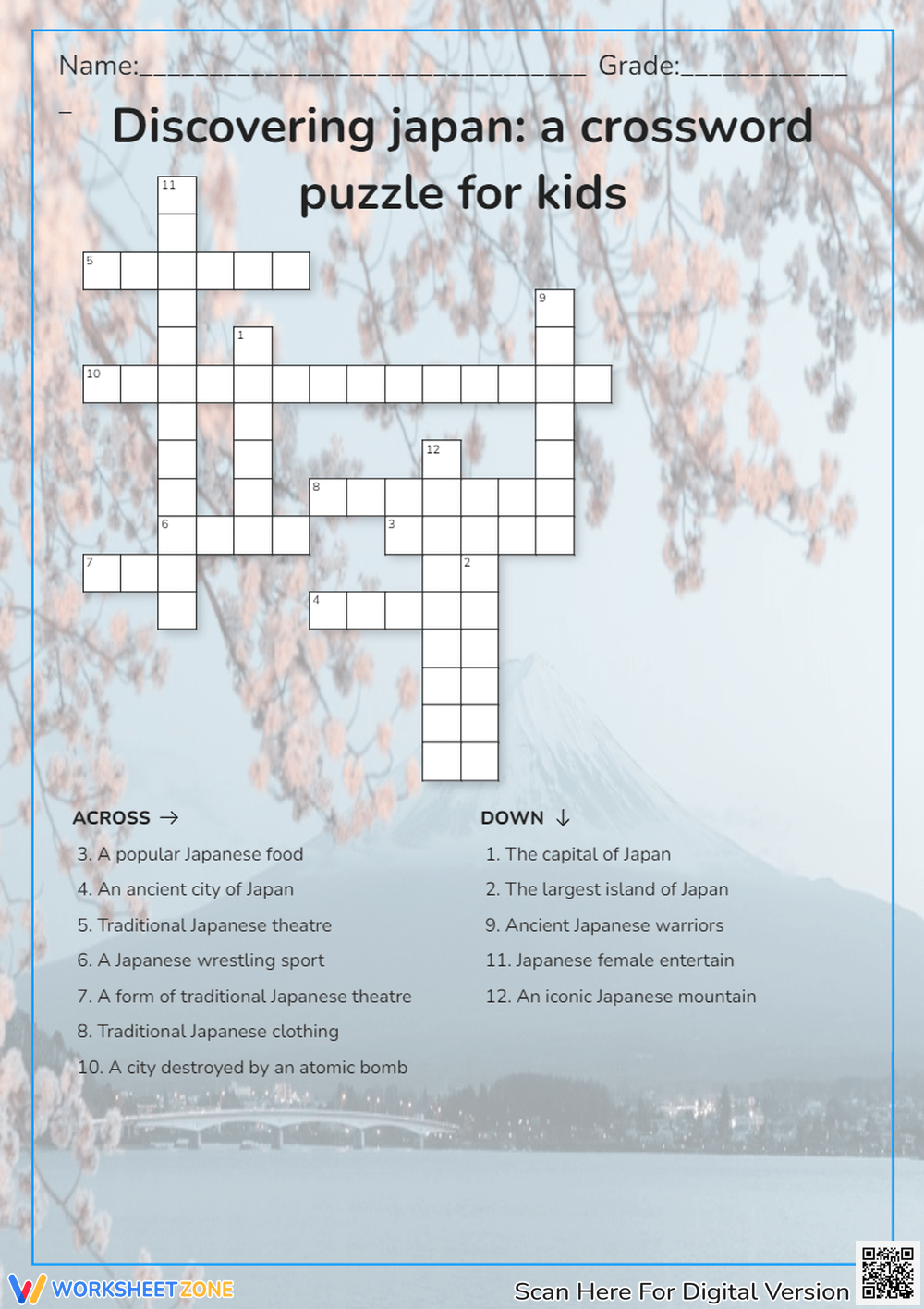 Printable Japan Crossword Puzzle Worksheets