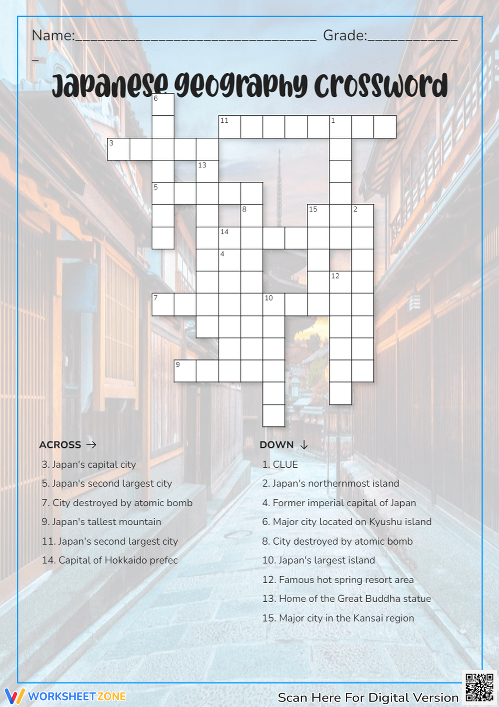 Printable Japan Crossword Puzzle Worksheets