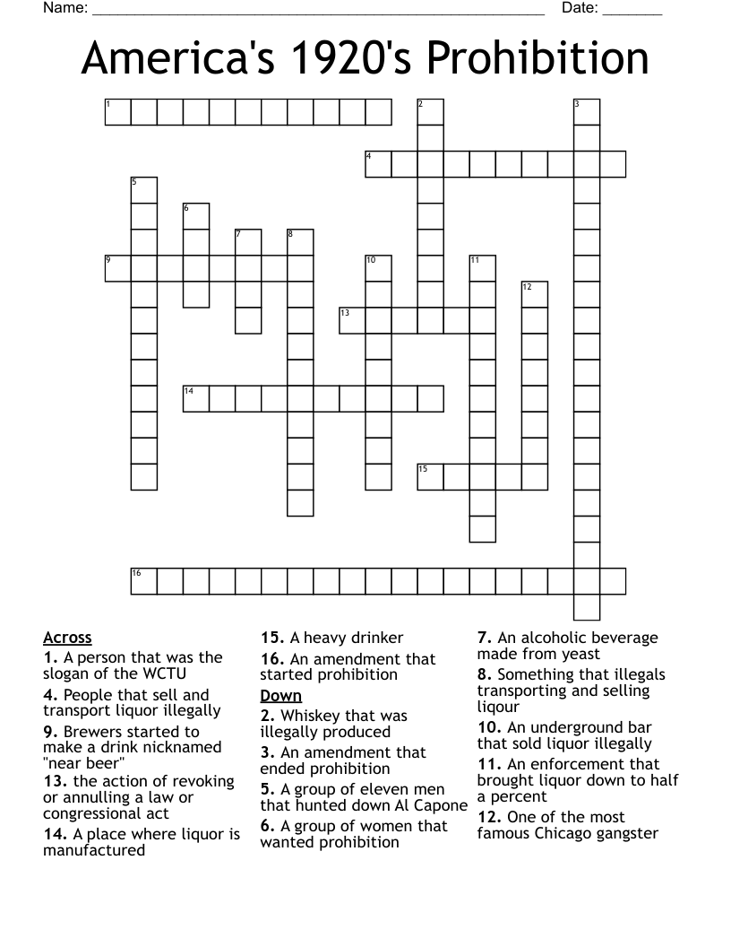 Prohibition Puzzle Word Search WordMint