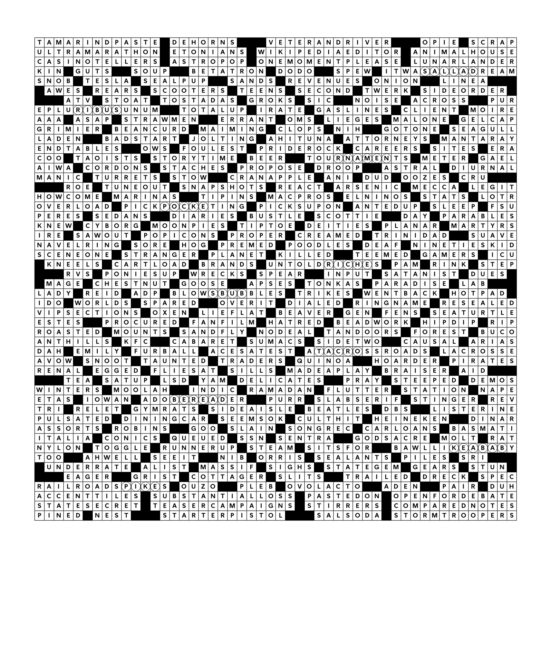 answers for today's crossword puzzle
