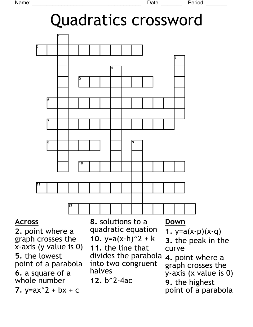 Quadratics Crossword WordMint