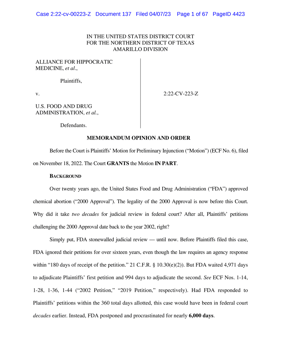 Read The Court Decision Invalidating F D A Approval Of Mifepristone The New York Times