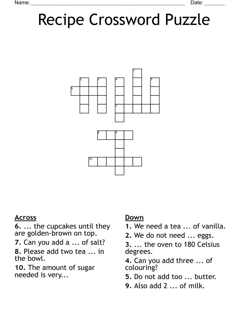 Recipe Crossword Puzzle WordMint