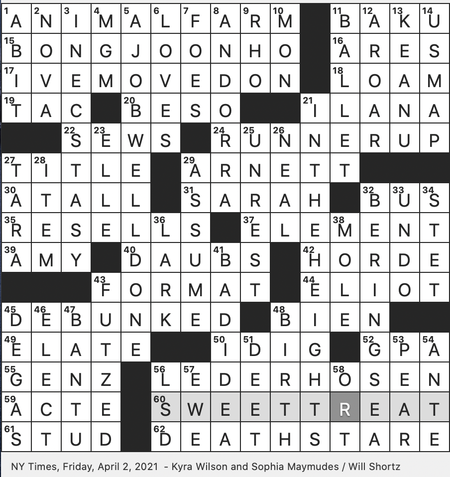 Rex Parker Does The NYT Crossword Puzzle Cassady Who Inspired Kerouac FRI 4 2 21 Letter Seen In A Christogram Veiled Satire On Joseph Stalin First Korean To Win Best