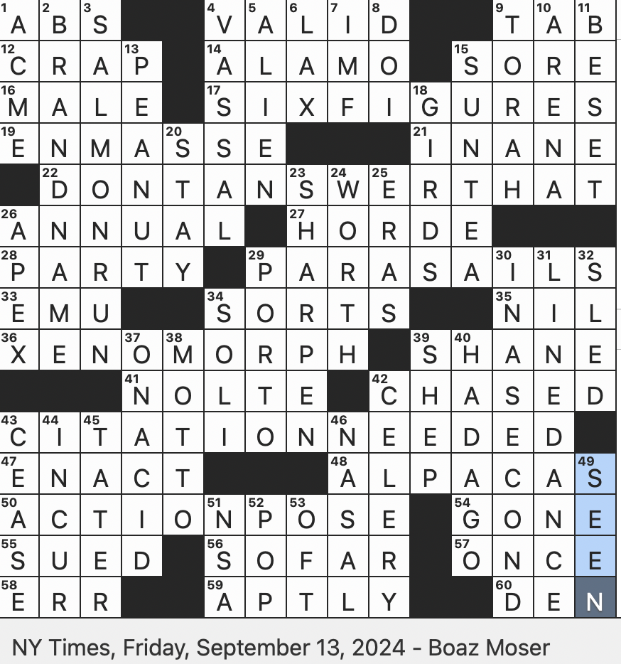 Rex Parker Does The NYT Crossword Puzzle Comic Gillis FRI 9 13 24 Boon For Grizzly Bears Old Country Standard Performed By Johnny Cash And Elvis Presley Numbers 1