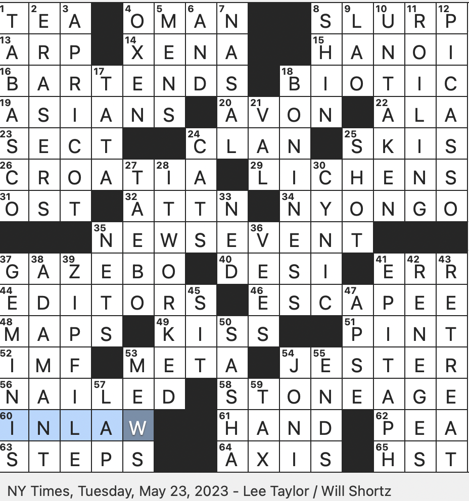 Rex Parker Does The NYT Crossword Puzzle German Sunrise Direction TUE 5 23 23 Dada Artist Jean Poets 10 Serves Drinks Karate like Exercise Program