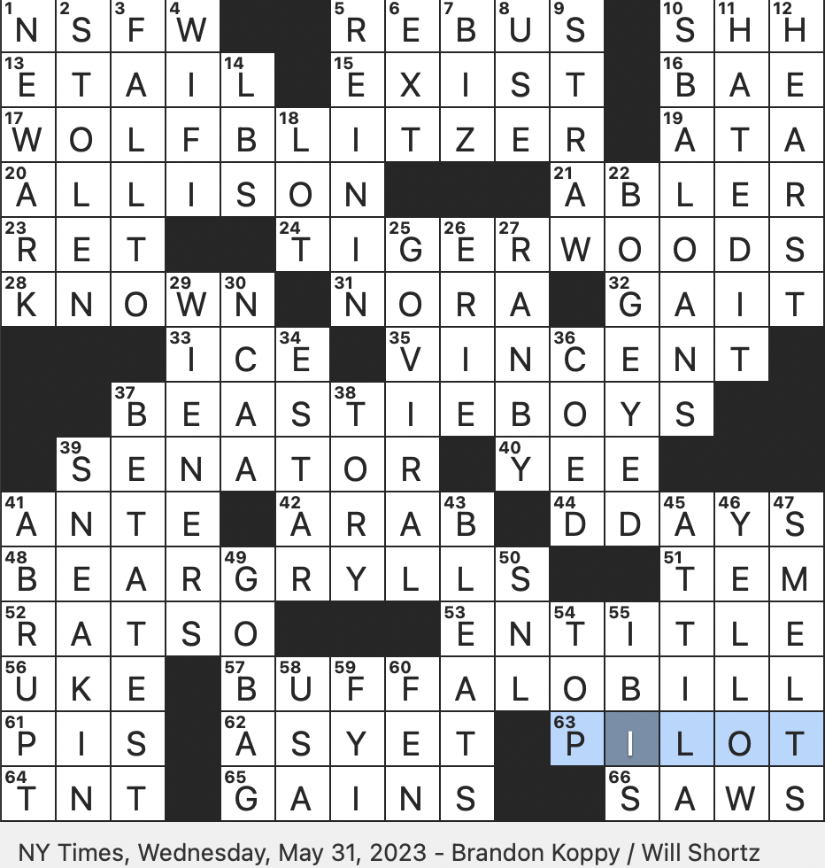 Rex Parker Does The NYT Crossword Puzzle Grammy winning Singer St WED 5 31 23 Rap Group With The Classic 1986 Album Licensed To Ill Newspaper Tycoon Who Inspired Citizen Kane 