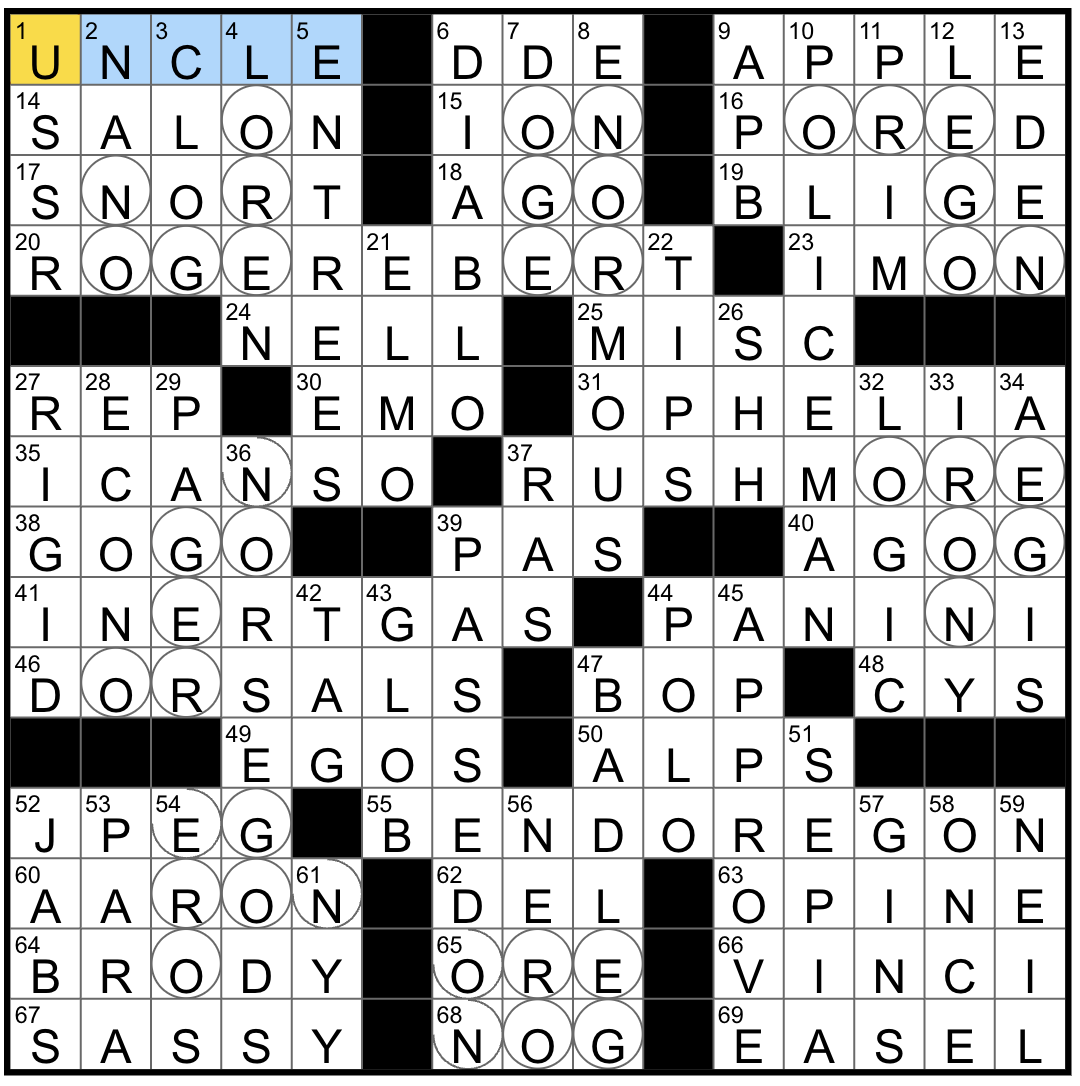 Rex Parker Does The NYT Crossword Puzzle Hamlet s Ill fated Love Interest TUES 7 29 25 What s Touch And Go Setting Of Switzerland s Glacier Express Golden Fruit That Started The Trojan War In Myth