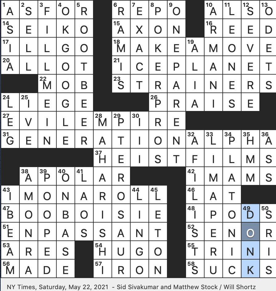 Rex Parker Does The NYT Crossword Puzzle Late Triassic Flier SAT 5 22 21 Sci fi Enemy Collective Perhaps Special Pawn Move In Chess Deity That Becomes A Given Name When Is