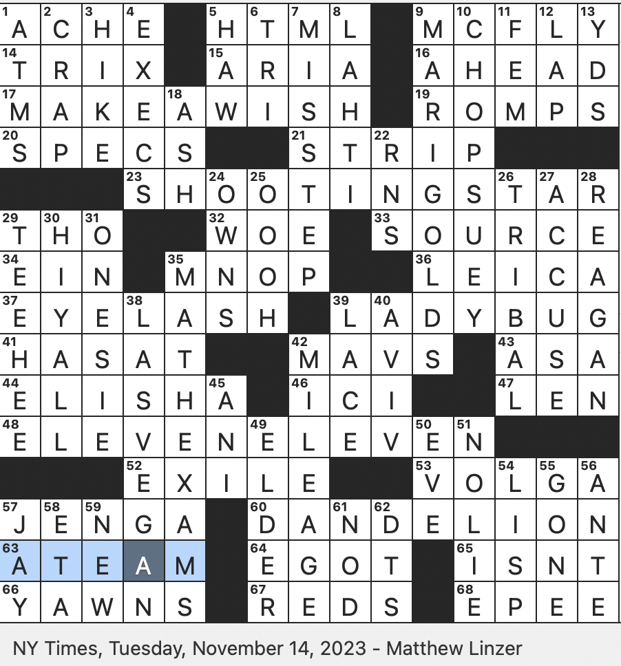 Rex Parker Does The NYT Crossword Puzzle Long running Hip hop Magazine With The TUE 11 14 23 George Or Marty Of Back To The Future Flowers Prominently Used In Indian Weddings 
