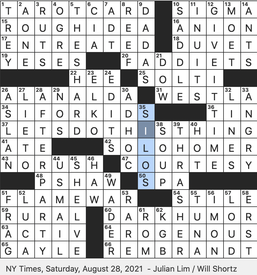 Rex Parker Does The NYT Crossword Puzzle Mag Whose First Cover Featured Michael Jordan And Two Young Fans SAT 8 28 21 UK s Tallest Building Named For Its Look Symbol For