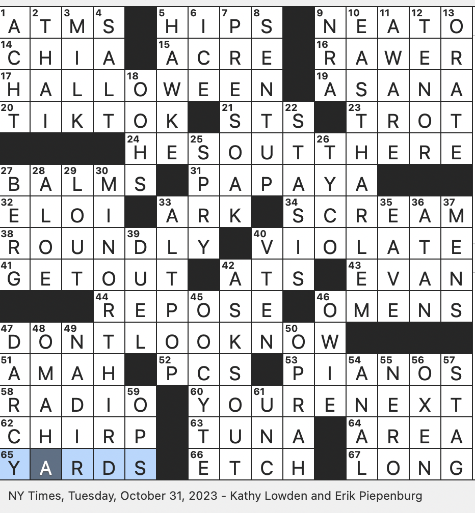 Rex Parker Does The NYT Crossword Puzzle Musical Interval Used To Convey Sadness TUE 10 31 23 2011 Dark comedy Slasher Film That Takes Place During A Family Reunion Upper Manhattan Neighborhood