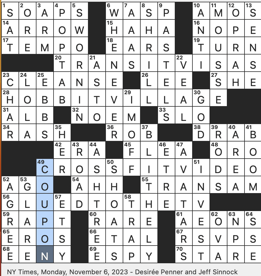 Rex Parker Does The NYT Crossword Puzzle Newly Weaned Piglets MON 11 6 23 Amazon Handmade Competitor Travel Papers For Those Just Passing Through Home For Tolkien s Bilbo And Frodo 