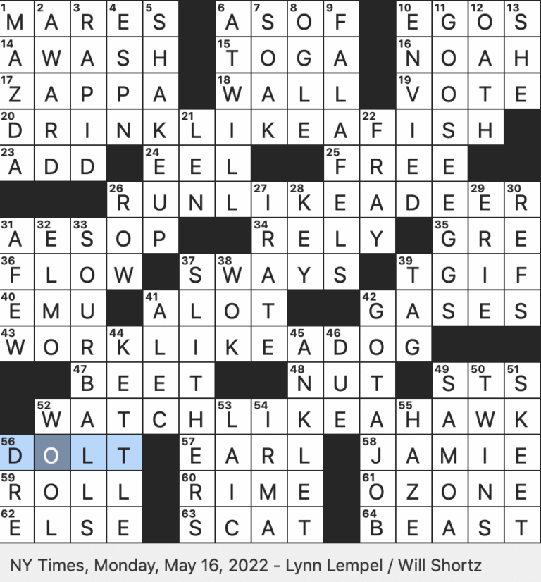 Rex Parker Does The NYT Crossword Puzzle Nonclerical At A Church MON 5 16 22 Pita Sandwiches Of Deep fried Chickpea Balls Roman Garment Of Old Big Bird In Liberty Mutual Ads
