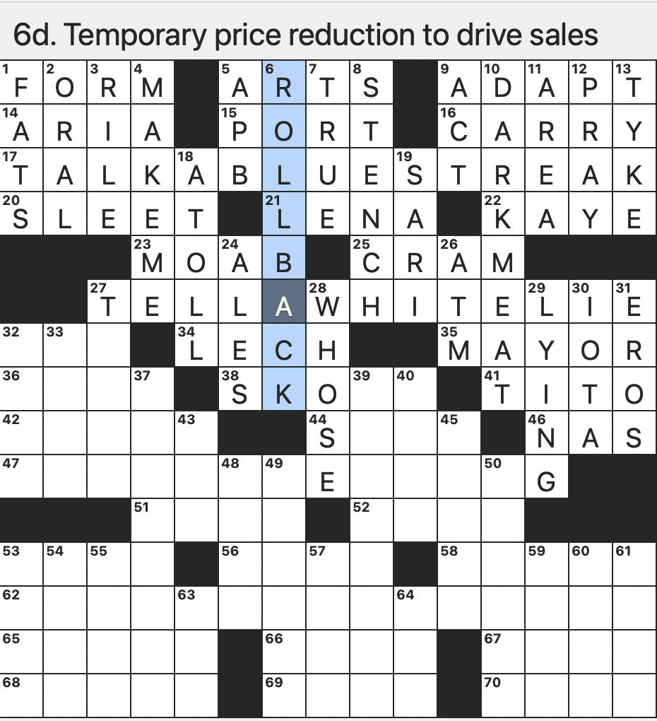 Rex Parker Does The NYT Crossword Puzzle Temporary Price Reduction To Drive Sales MON 9 18 23 Actor Danny Or Stubby Of Old Hollywood Utah City That Shares Its Name With