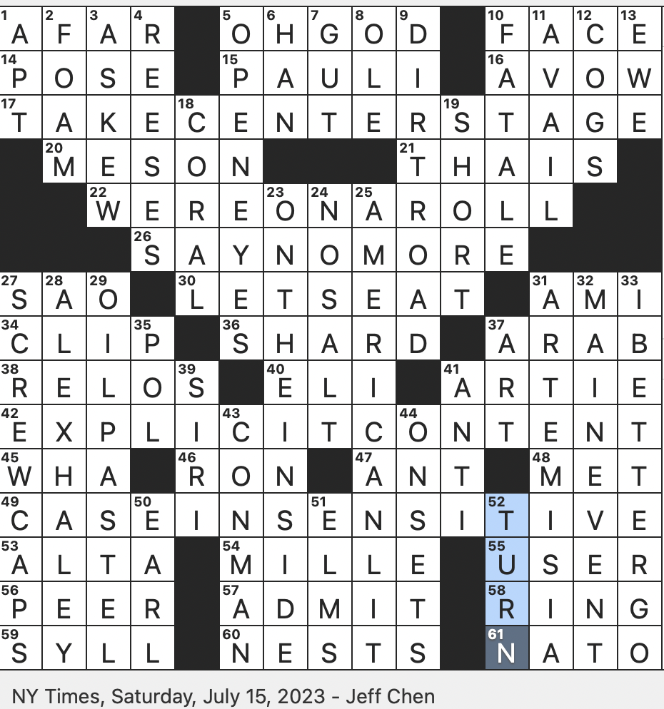 Rex Parker Does The NYT Crossword Puzzle Tourist Town NE Of Snowbird SAT 7 15 23 Crayon Alternative Plant Genus Named After The Greek Goddess Of Nature Concern For A