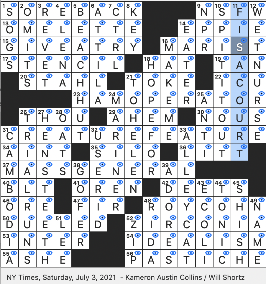 Rex Parker Does The NYT Crossword Puzzle Verdi Opera Set During The Fifth Century SAT 7 3 21 Boston s Flagship Medical Center Familiarly McCarthyite Called Out In Billy Joel s We Didn t
