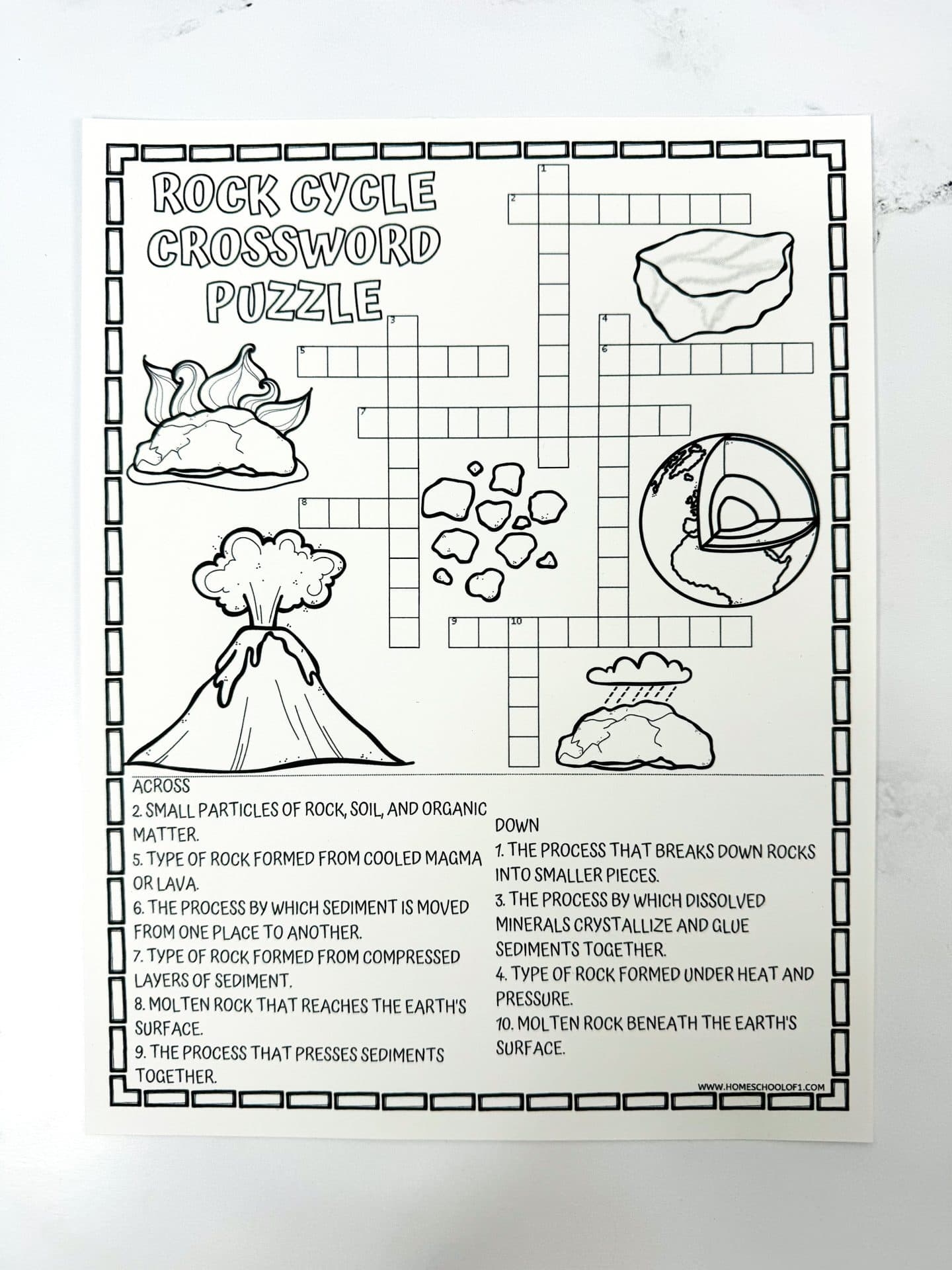 Rock Cycle Crossword Puzzle Free Printable 