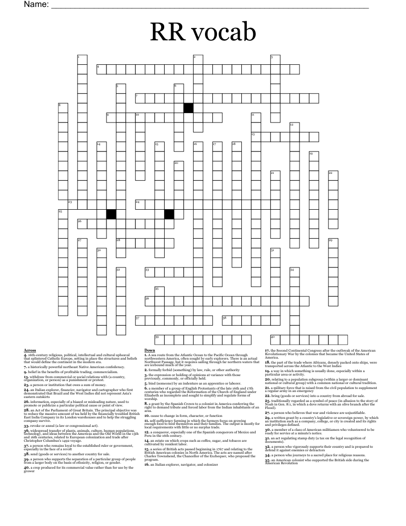RR Vocab Crossword WordMint