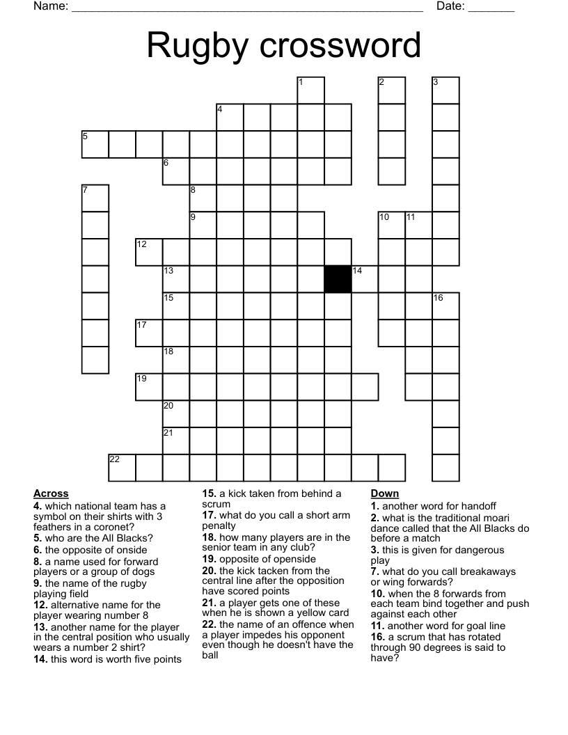 Rugby Crossword WordMint
