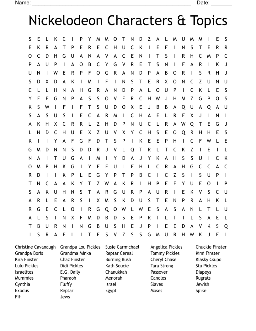 Rugrats Party Word Search WordMint