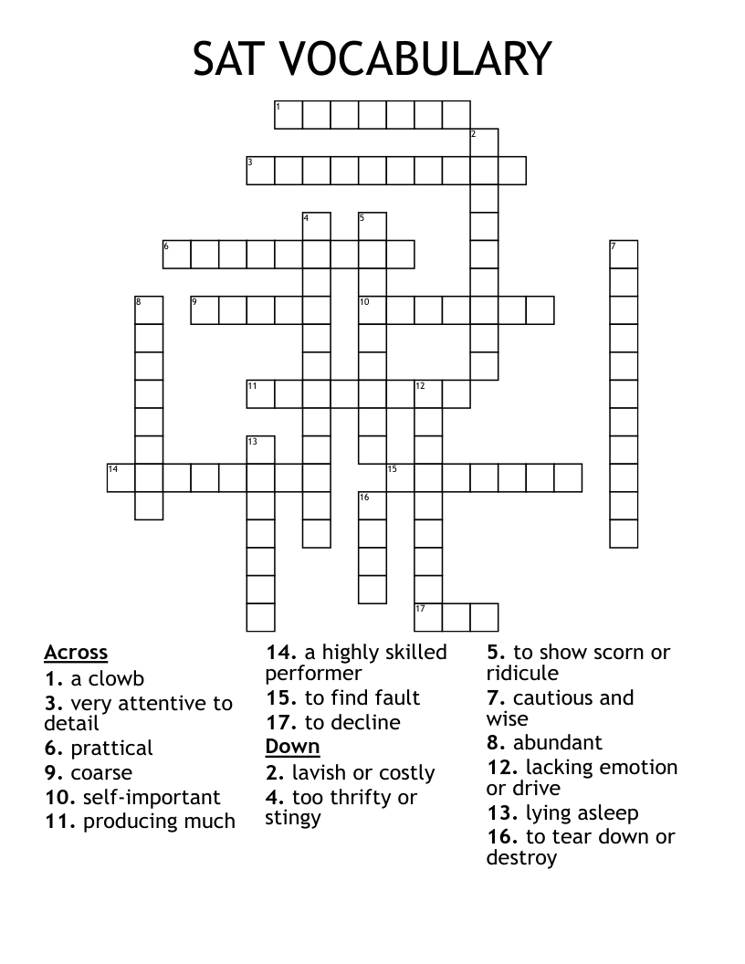 SAT VOCABULARY Crossword WordMint