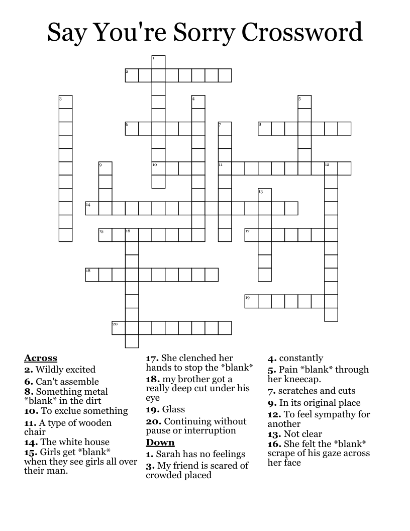 Say You re Sorry Crossword WordMint Say You re Sorry Crossword WordMint