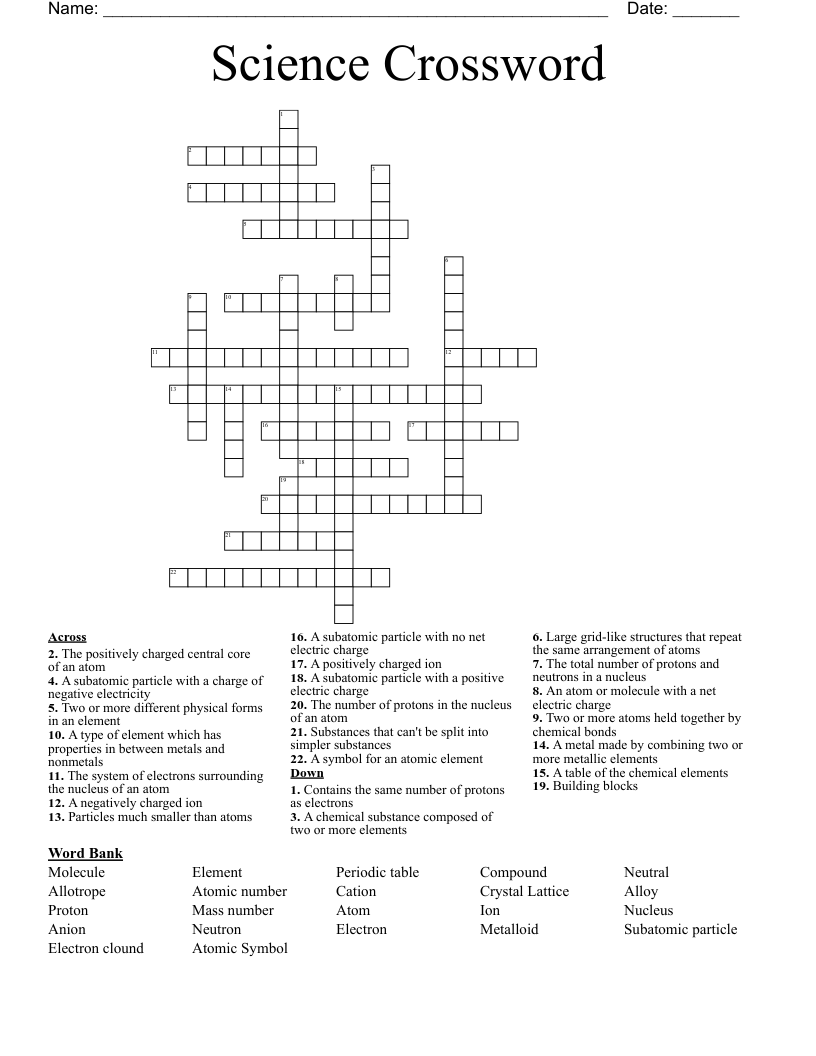 Science Crossword WordMint