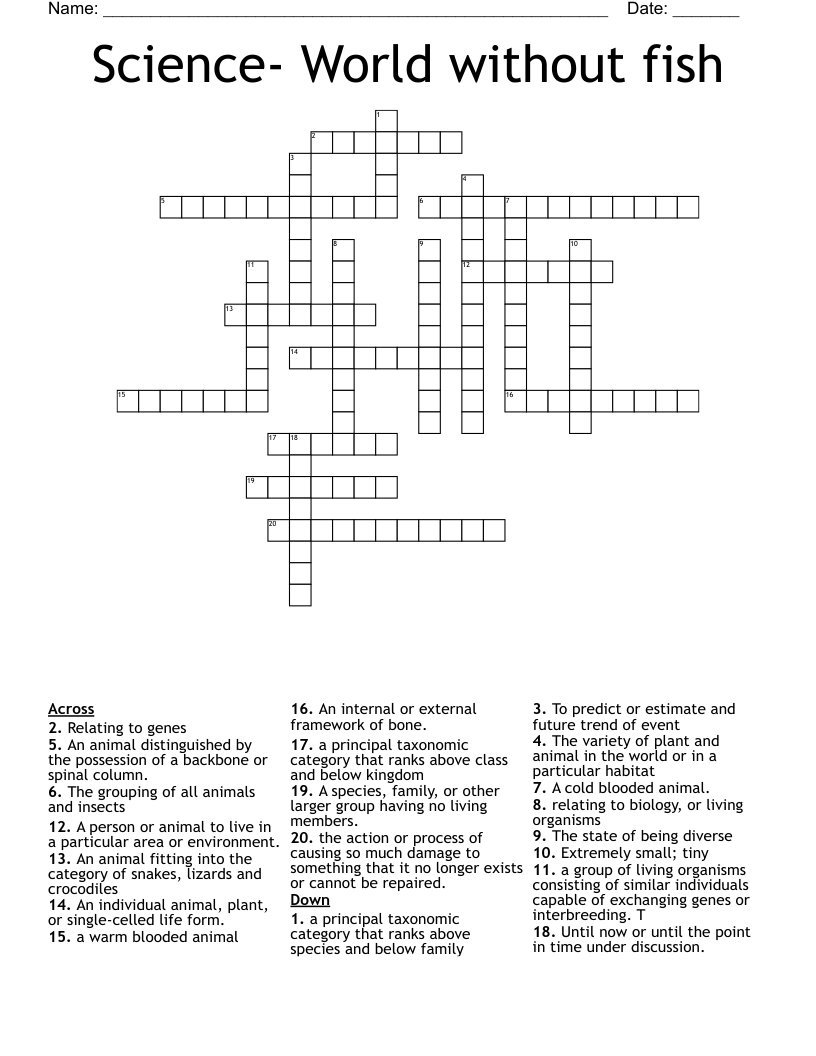 Science World Without Fish Crossword WordMint