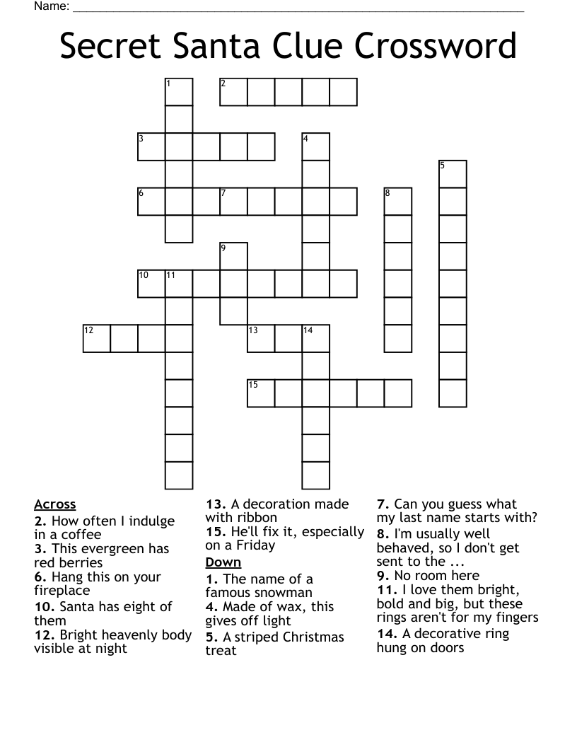 Secret Santa Clue Crossword WordMint