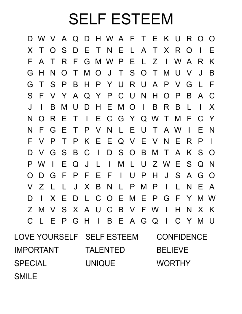 SELF ESTEEM Word Search WordMint