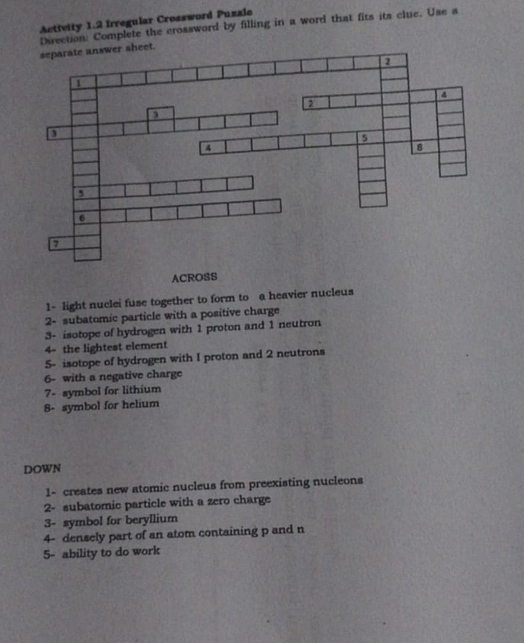 Setivity 1 2 Irregular Cressword PusxideDirection Complete The Crosswor 