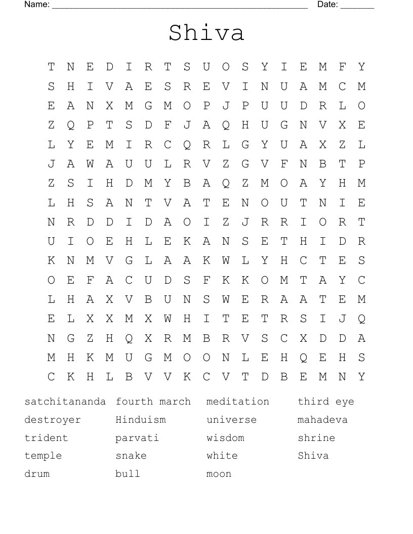 Shiva Word Search WordMint