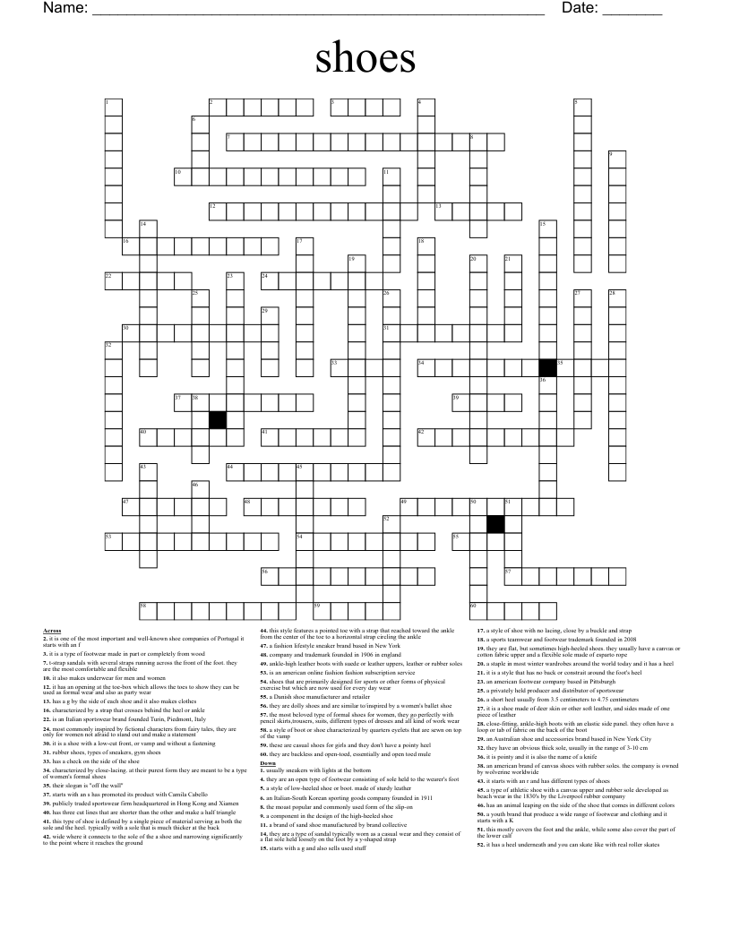 Shoes Crossword WordMint