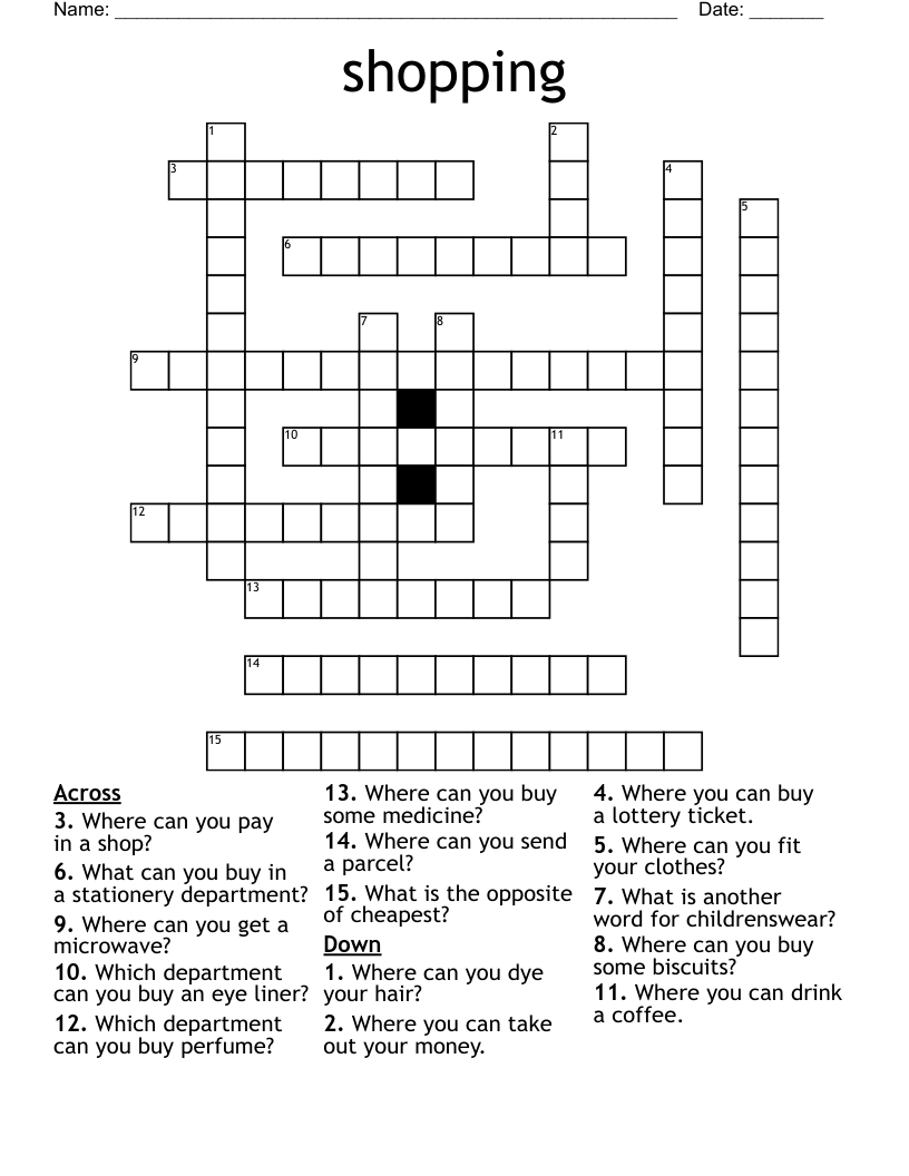 Shopping Crossword WordMint