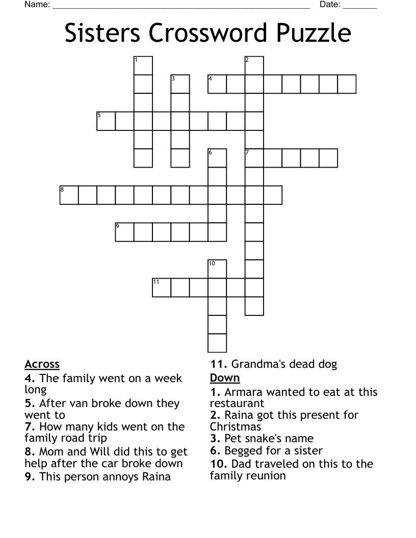 Sisters Crossword Puzzle WordMint
