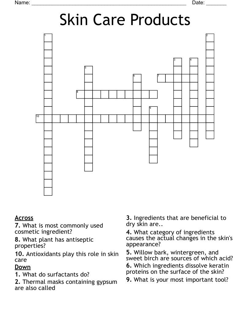 Skin Care Products Word Search WordMint