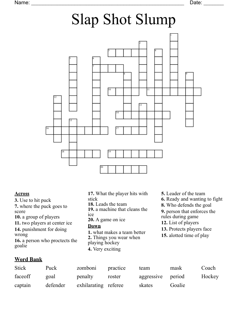 Slap Shot Slump Crossword WordMint
