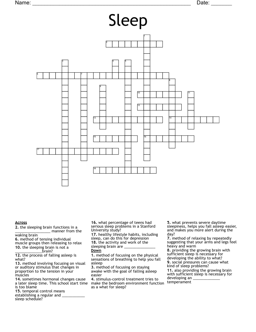 Sleep Crossword WordMint