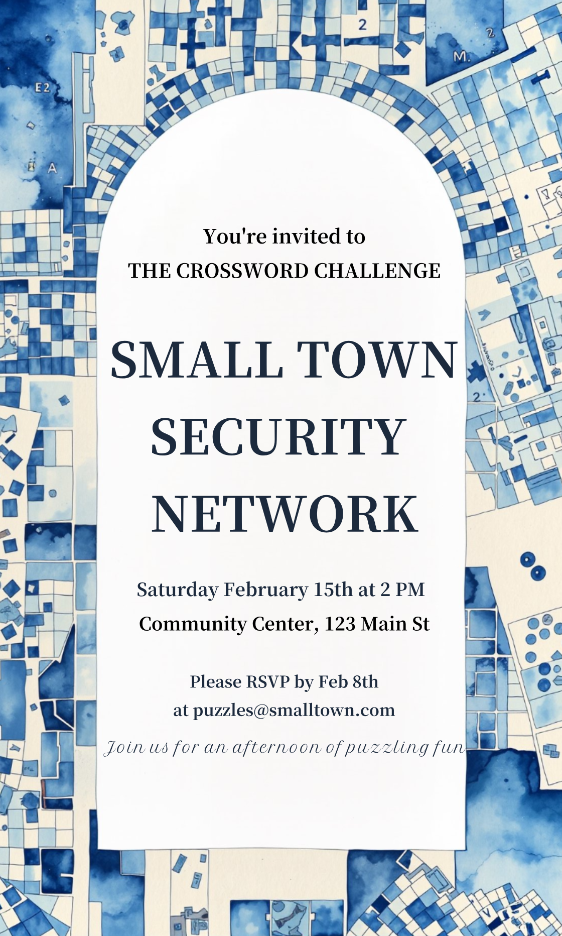 Small Town Security Network Crossword Challenge Invitation Template AI Designs By MolyPix AI