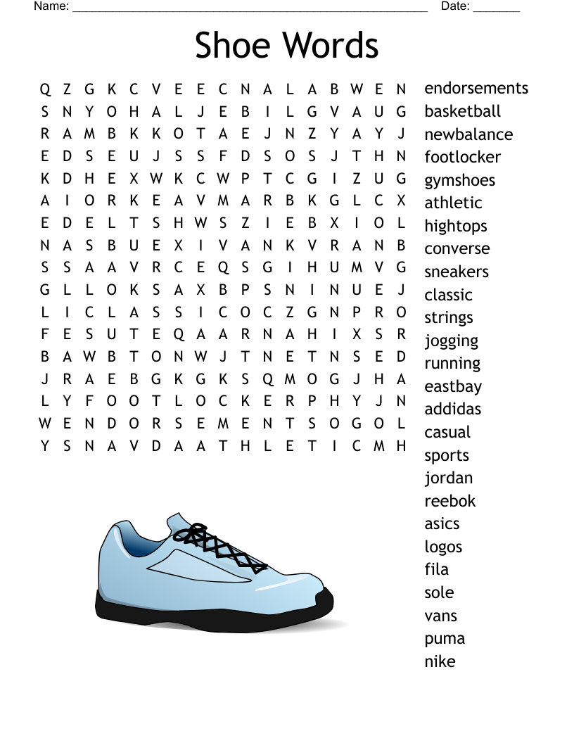 Sneaker Head Word Search WordMint