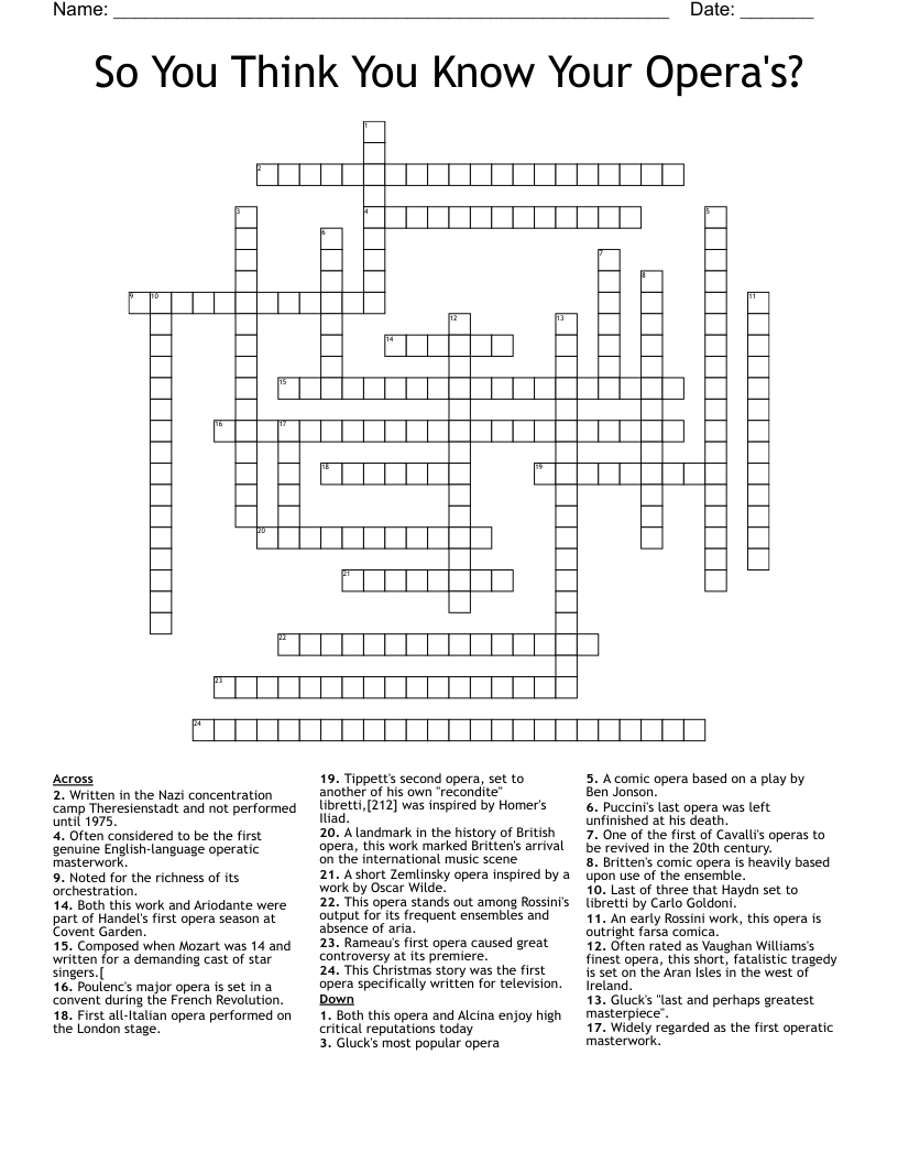So You Think You Know Your Opera s Crossword WordMint