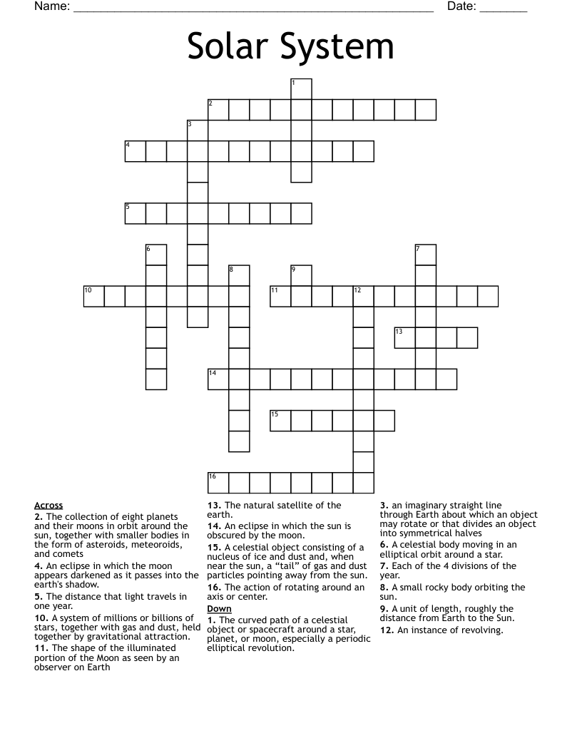 Solar System Crossword WordMint