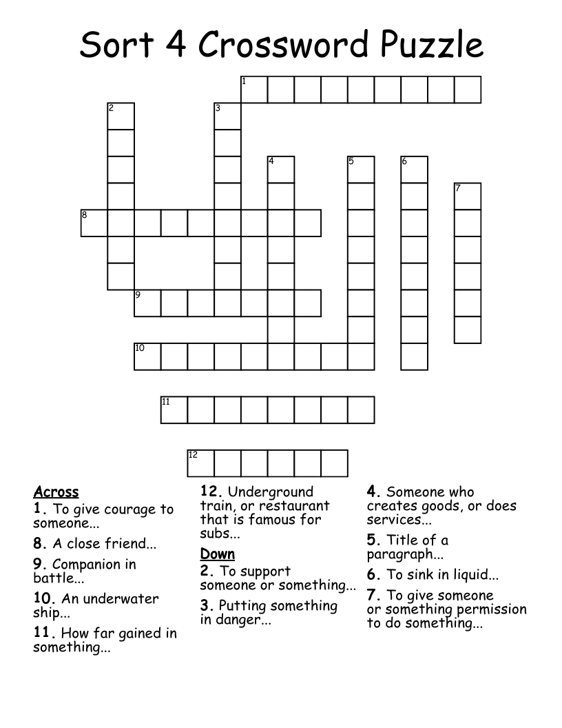 Sort 4 Crossword Puzzle WordMint