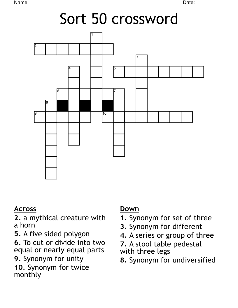 Sort 50 Crossword WordMint