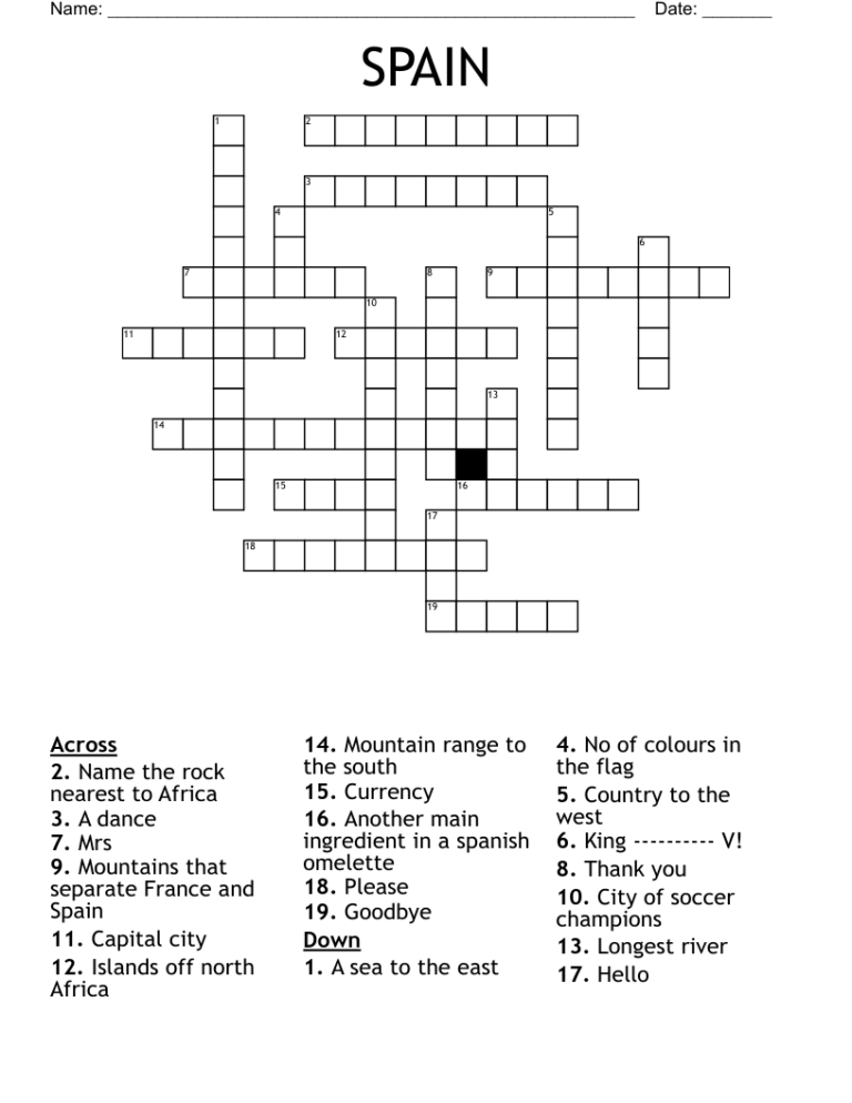 SPAIN Crossword WordMint