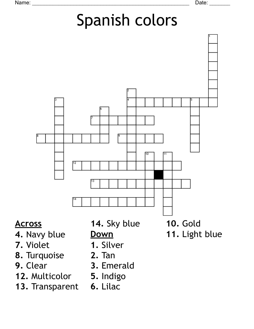 Spanish Colors Crossword WordMint