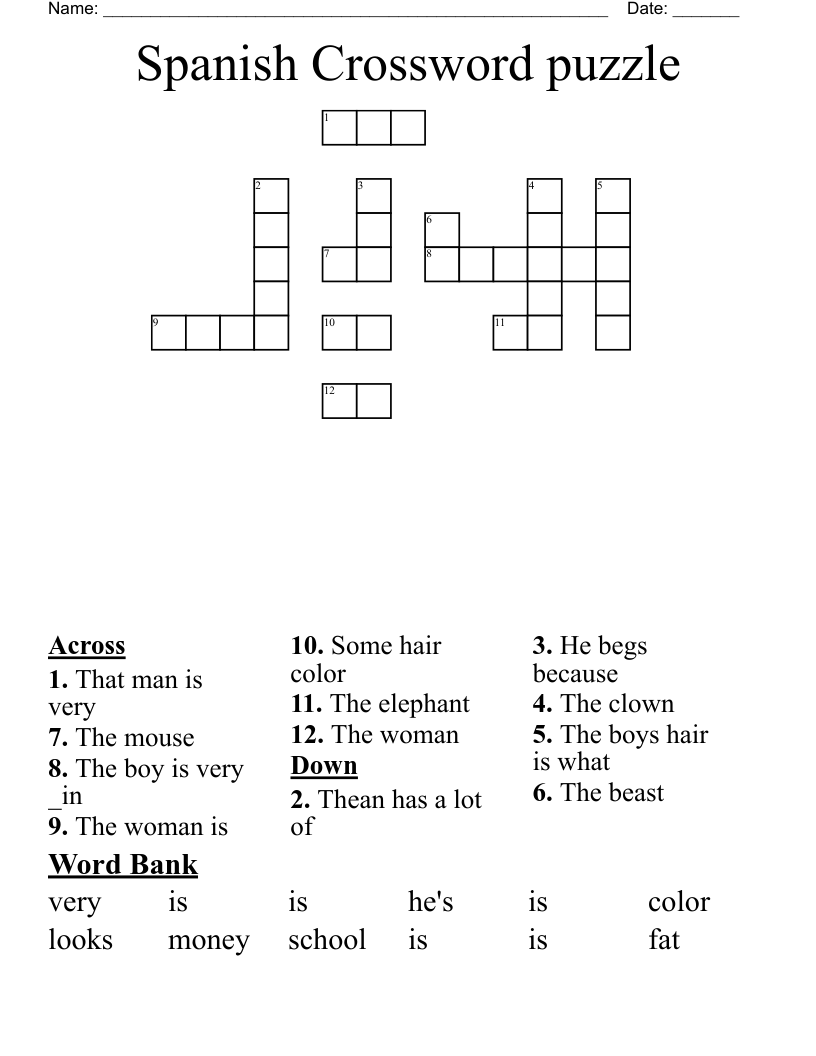 Spanish Crossword Puzzle WordMint