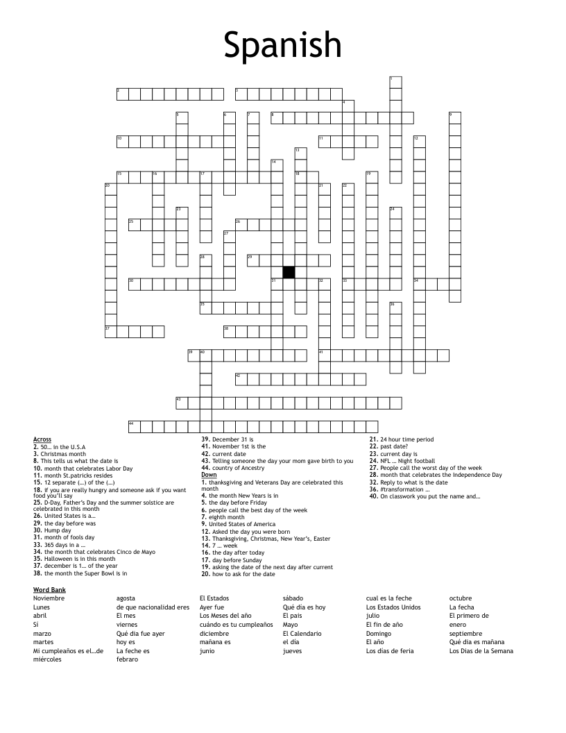 Spanish Crossword WordMint